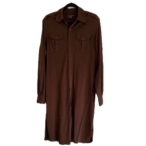 Ralph Lauren Sport Button Up Dress Brown Medium Flaws - Picture 1 of 10